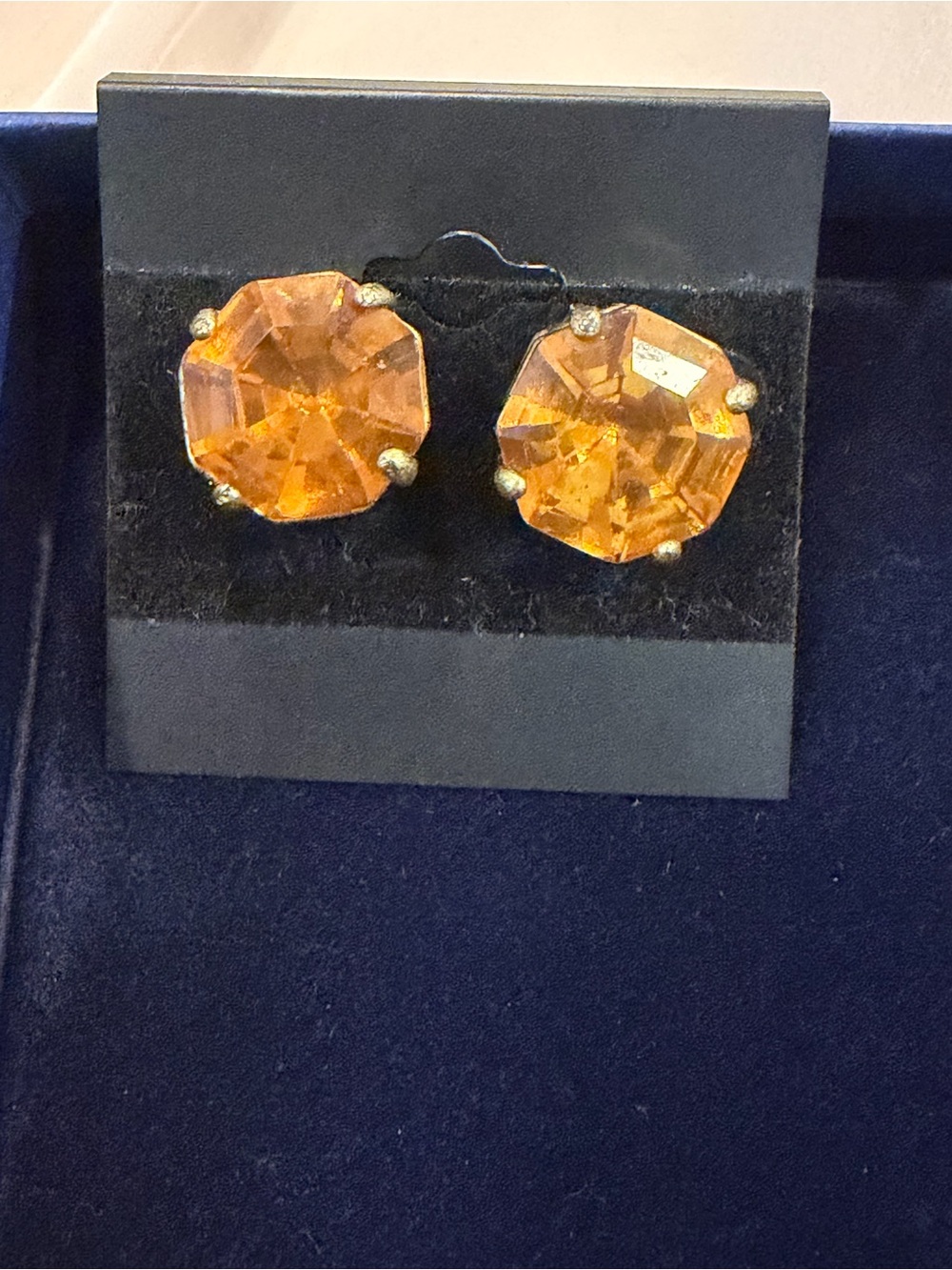 Large Amber Orange Faceted Crystal Statement Post Earrings